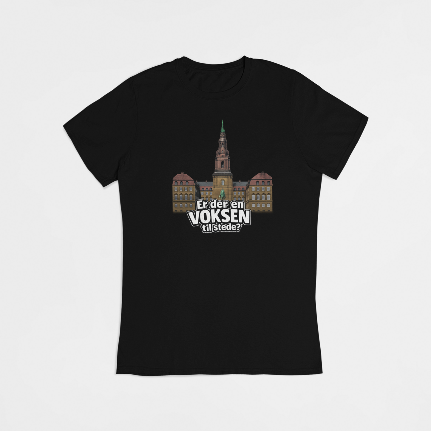 Sort T-shirt med Christiansborg – “Er der en voksen til stede?” | Valg 2026 