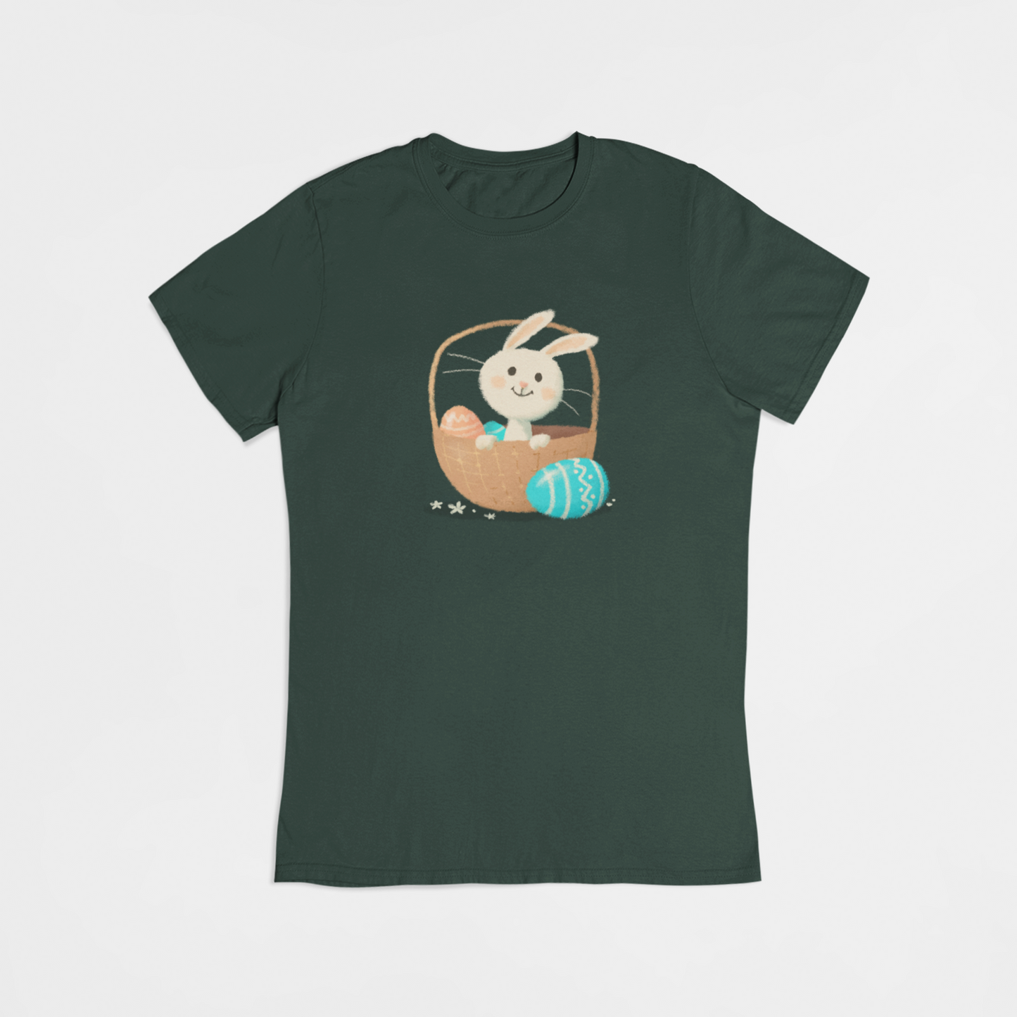 Påskehare i påskekurv grøn T-shirt
