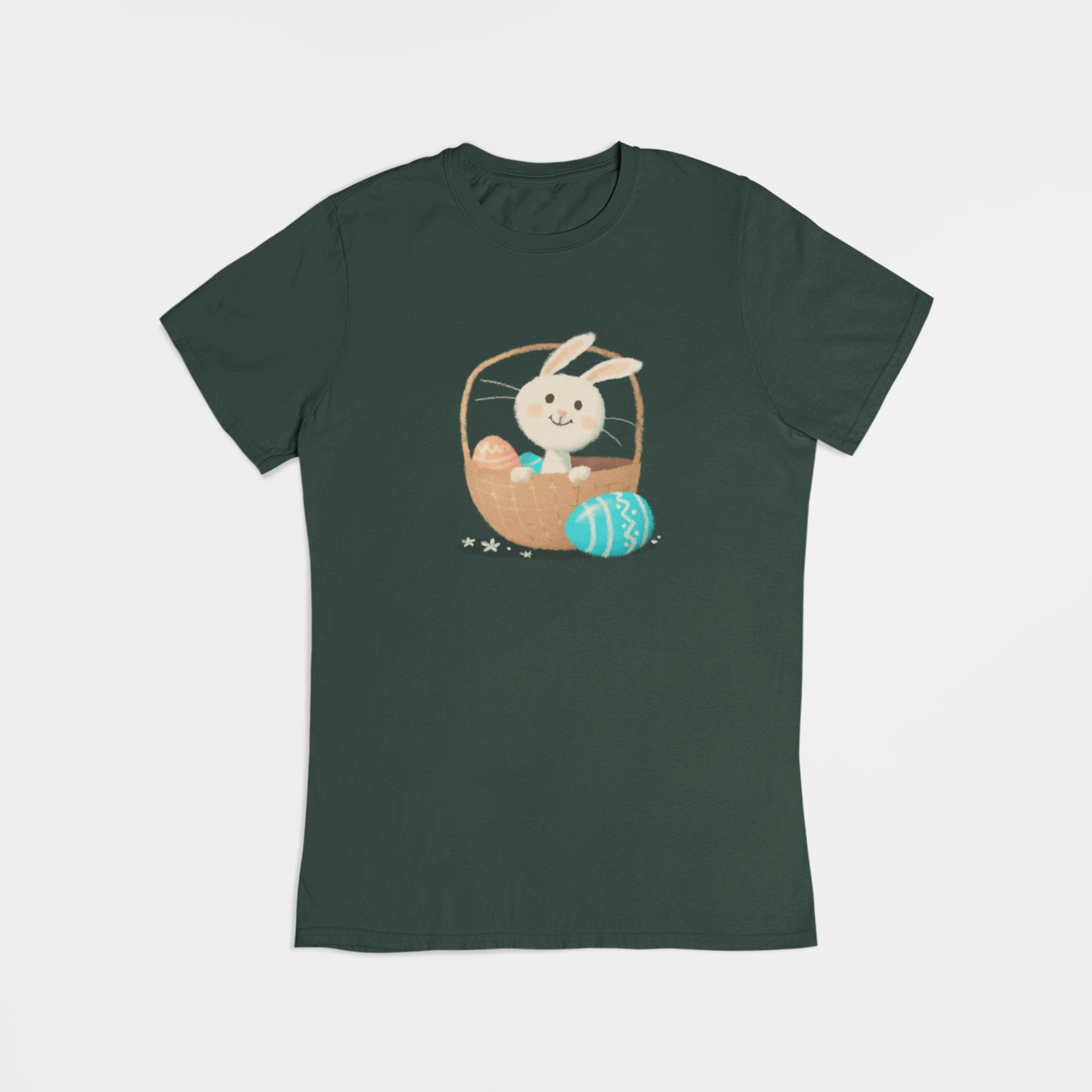 Påskehare i påskekurv grøn T-shirt