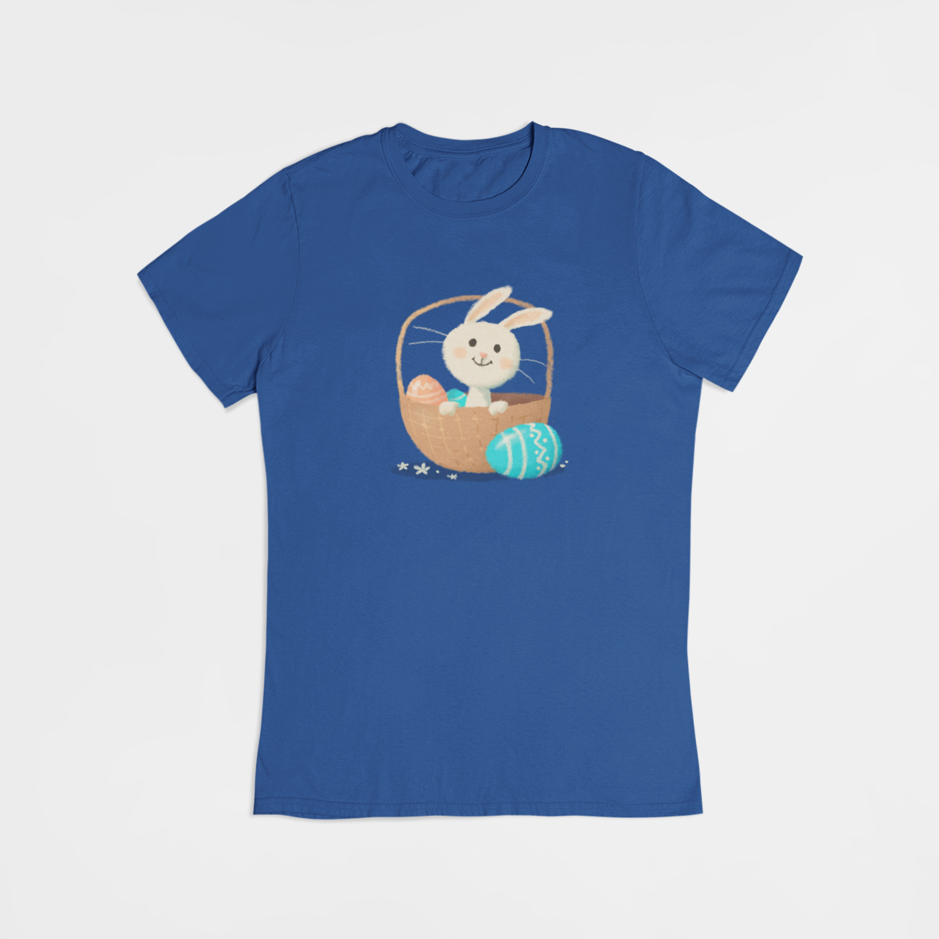 Påskehare i påskekurv blå T-shirt