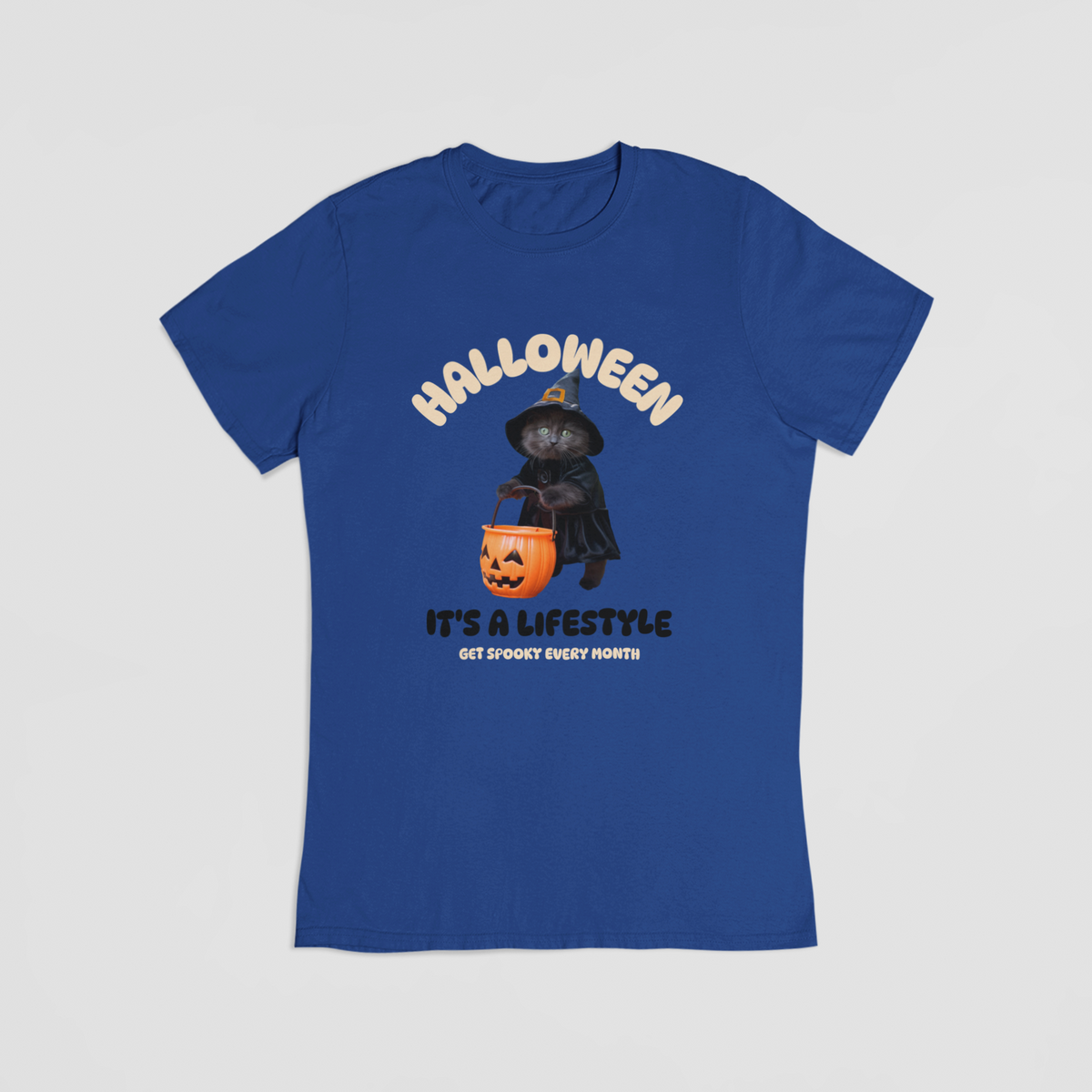 Halloween Kat – T-shirt blå