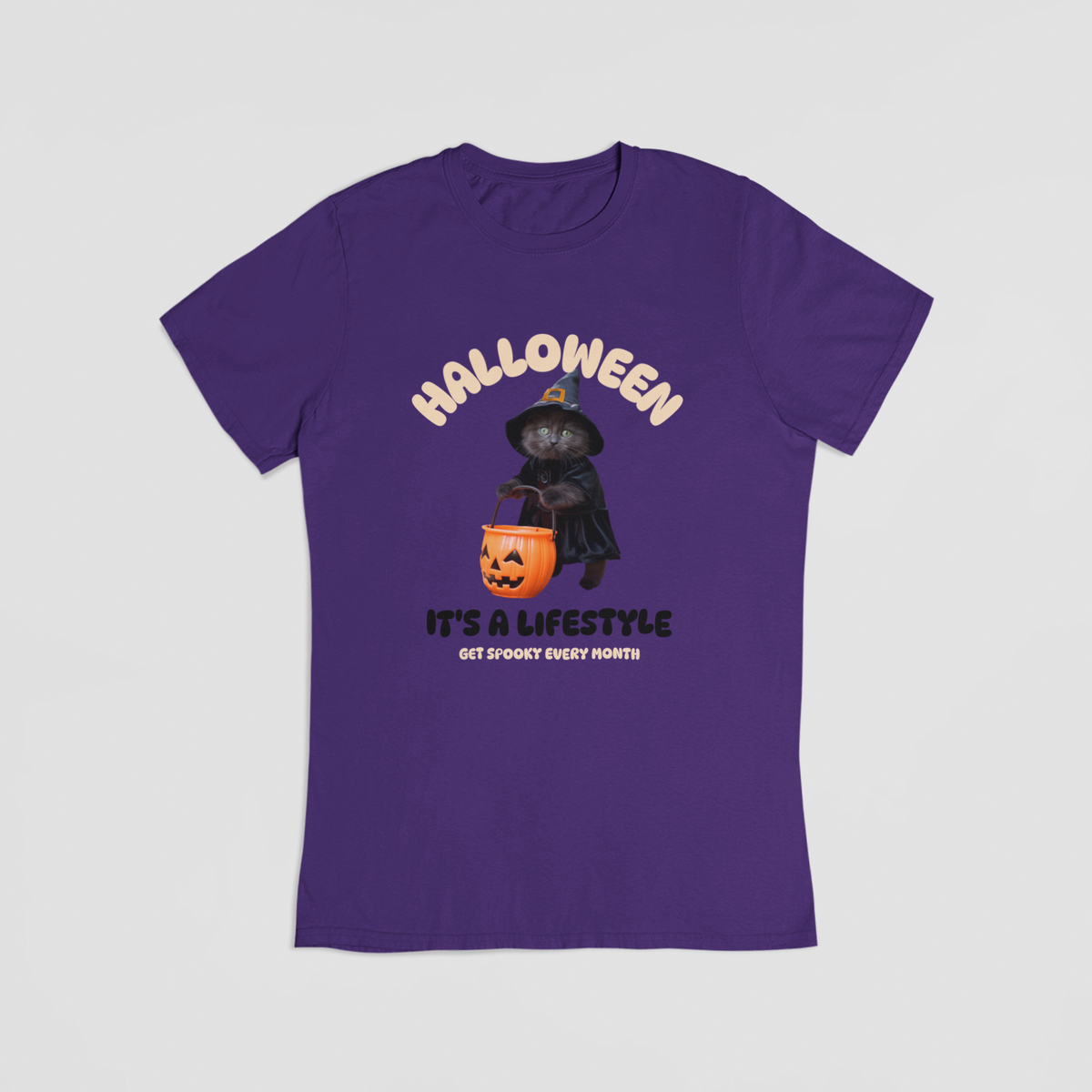 Halloween Kat – T-shirt lilla