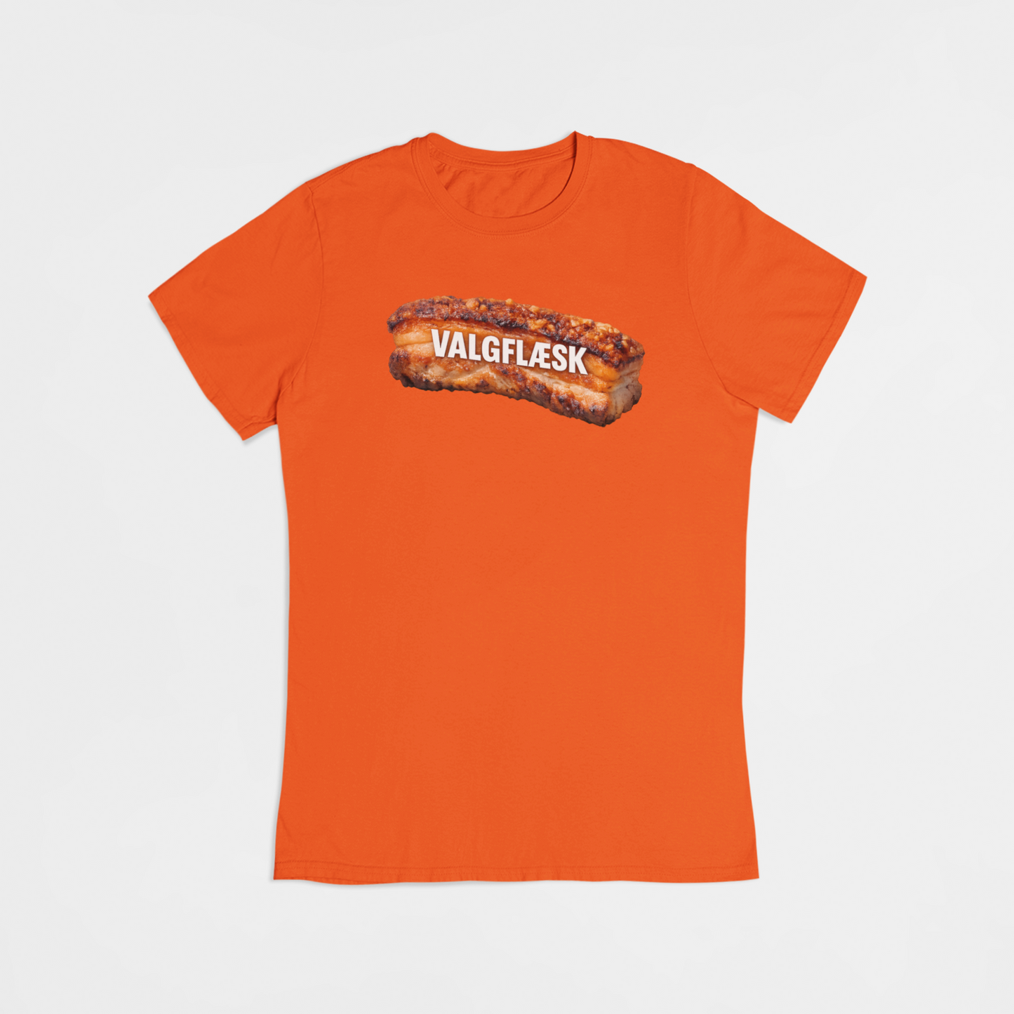 Orange T-shirt med flæsk – “Valgflæsk” | Valg 2026