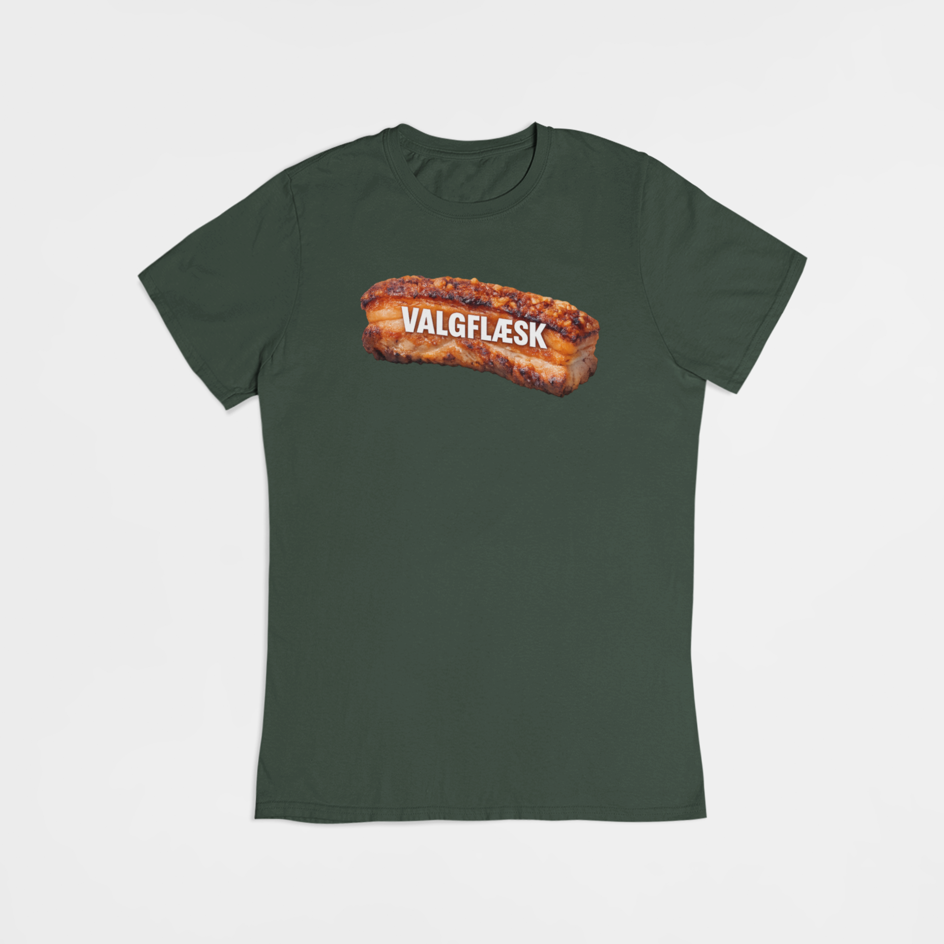 Grøn T-shirt med flæsk – “Valgflæsk” | Valg 2026