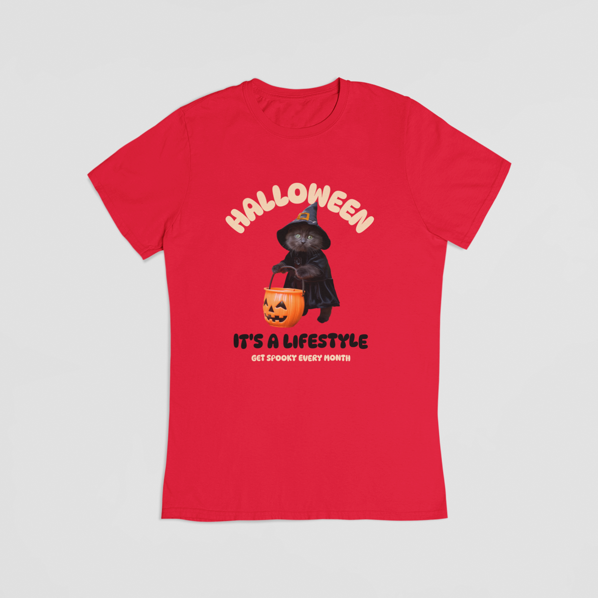 Halloween Kat – T-shirt rød