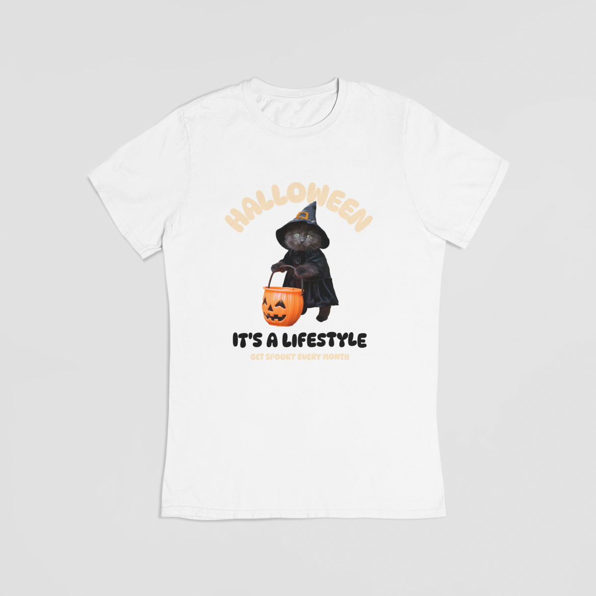 Halloween Kat – T-shirt hvid