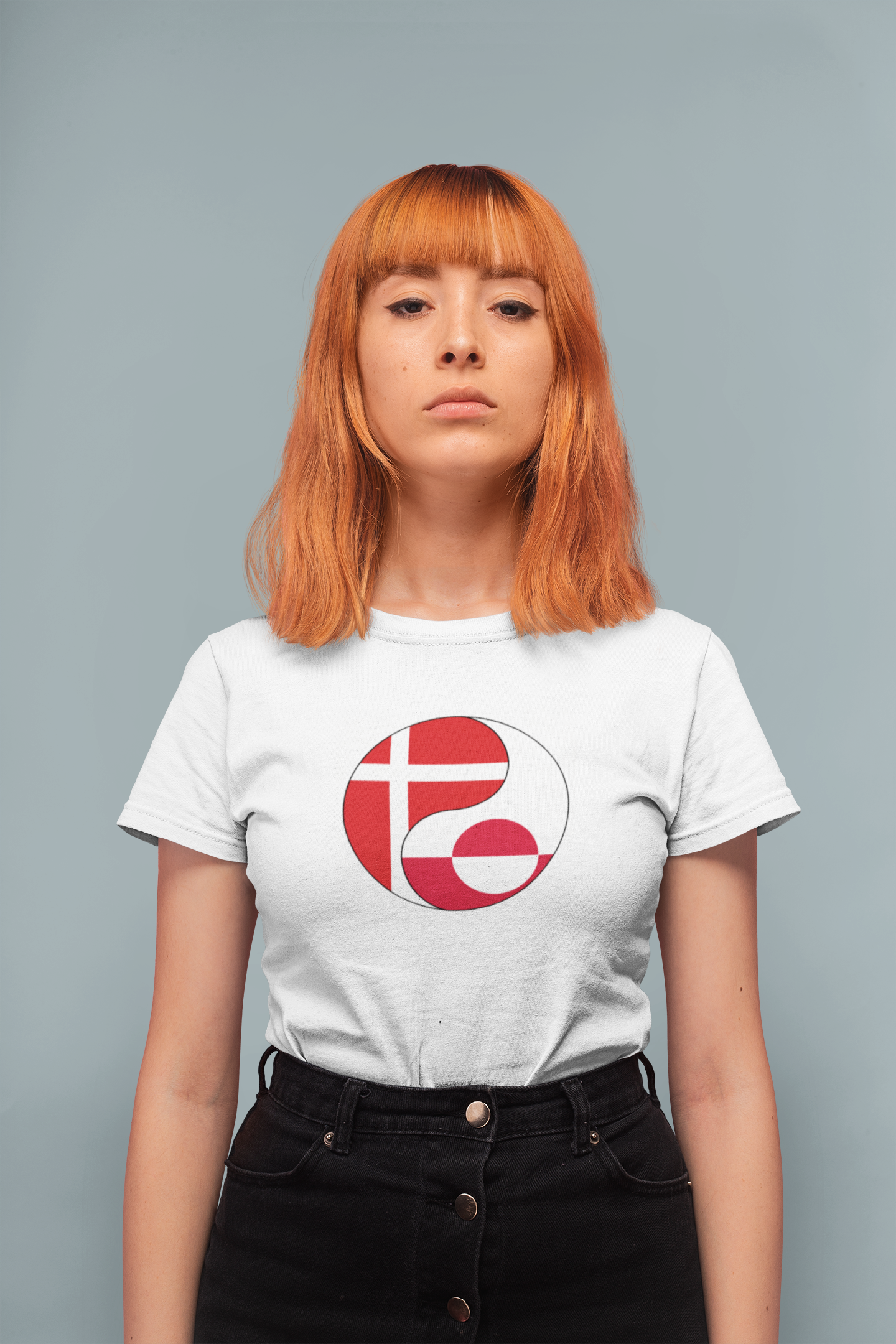 t-shirt med Grønlandsk og Dansk flag 