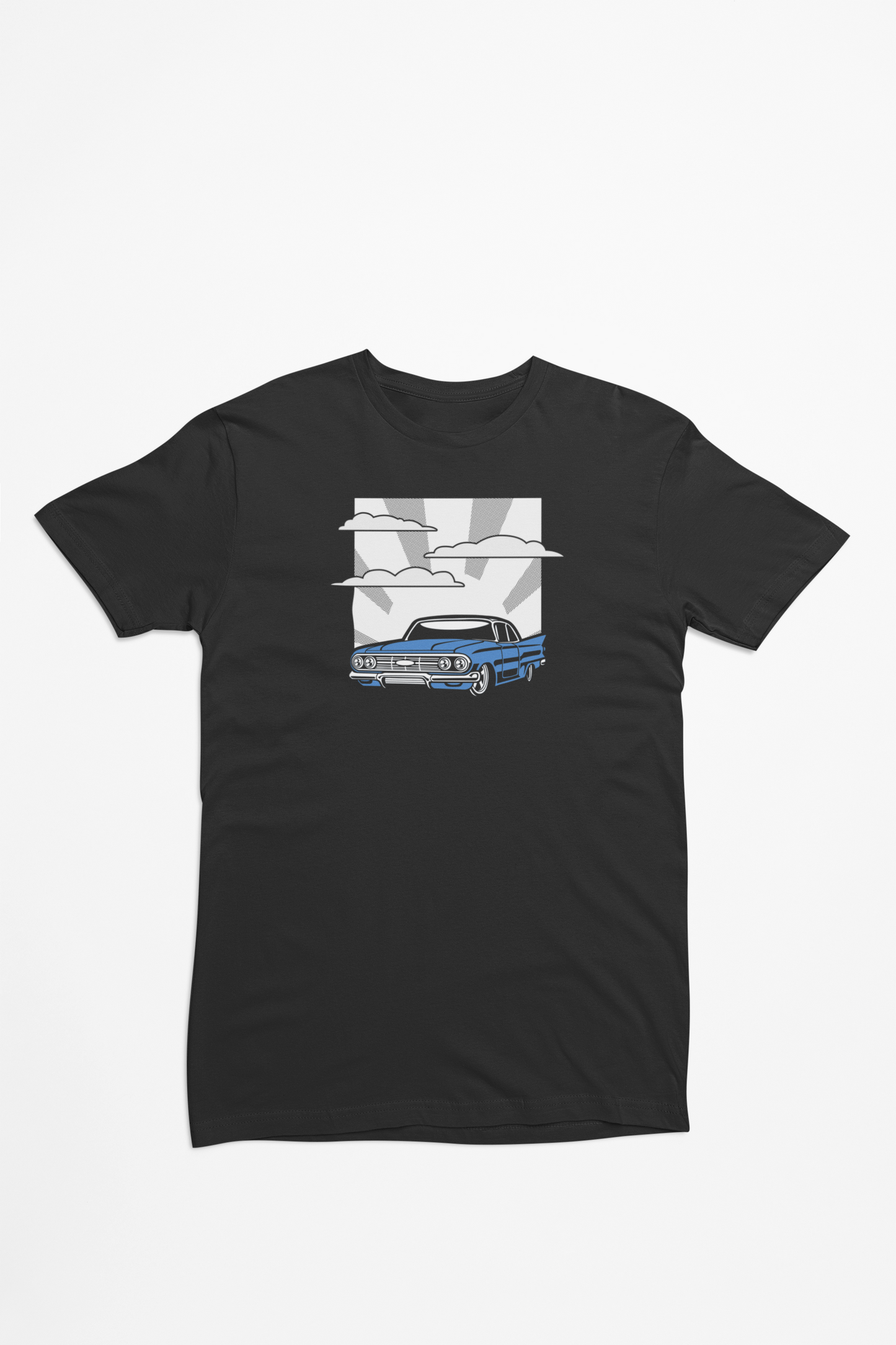 Amerikansk Blå Retro Bil sort T-shirt